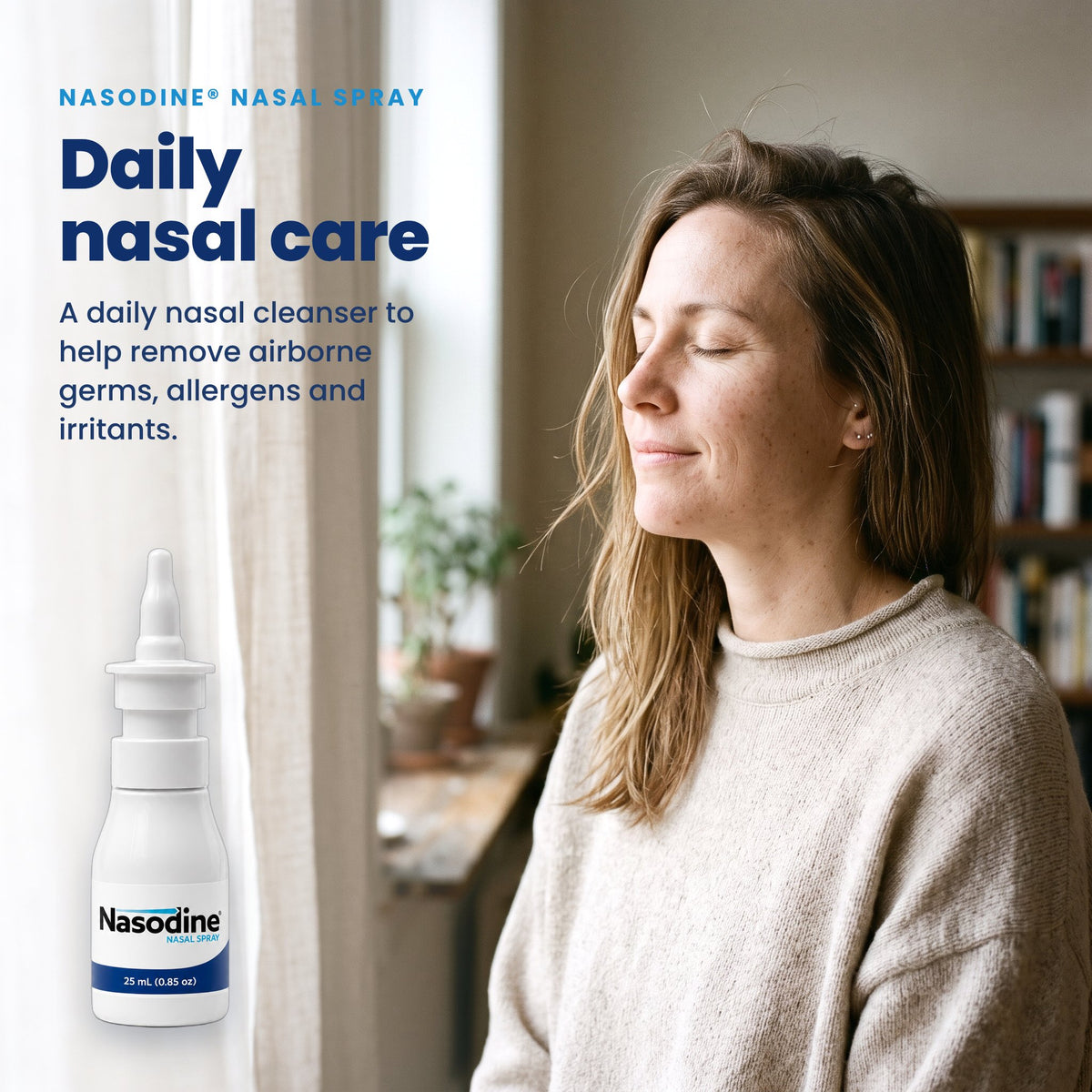 Daily nasal care: Nasodine daily nasal cleanser to help remove airborne germs, allergens and irritants